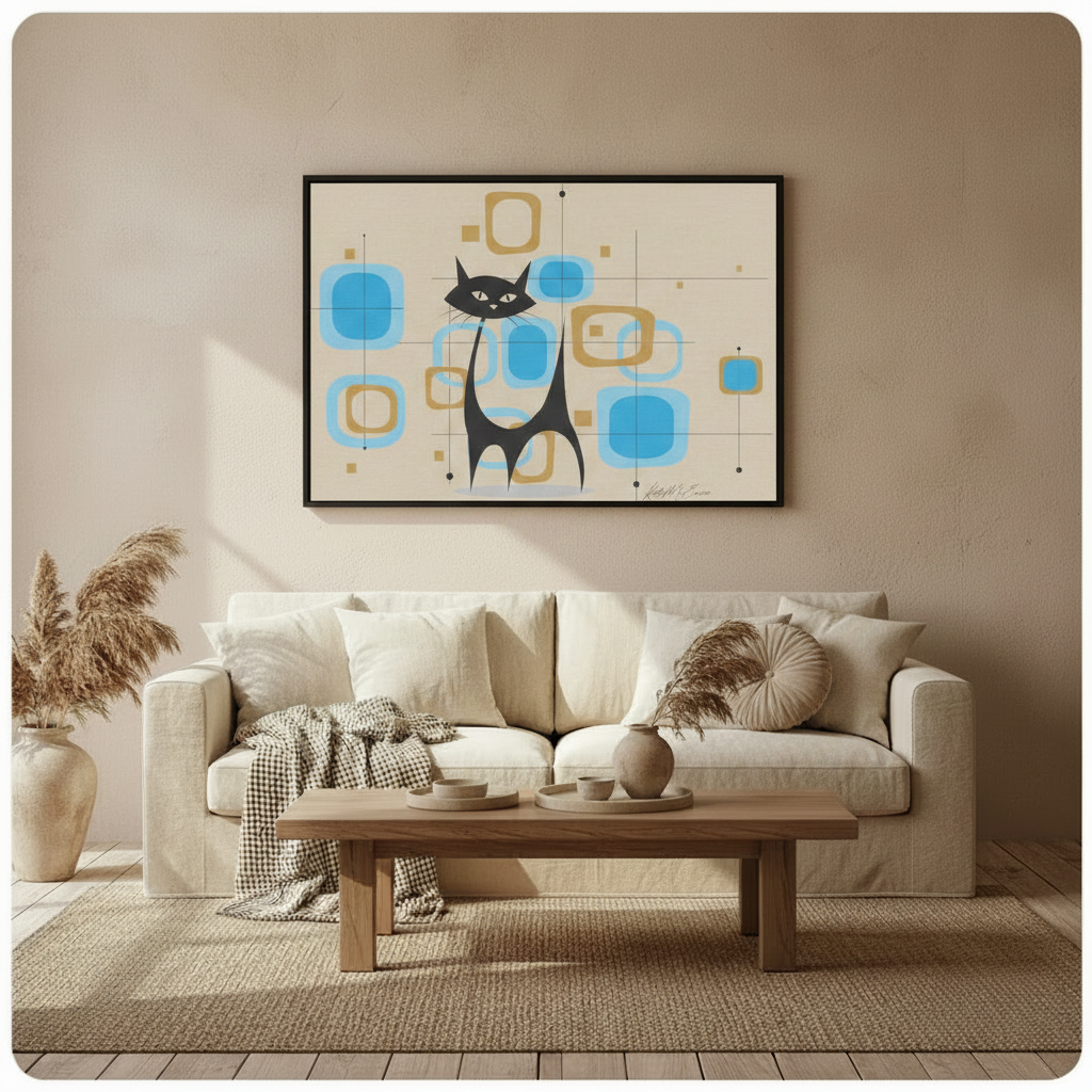 Mid-Century Modern Black Cat Atomic Canvas Print