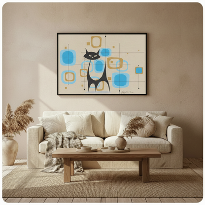 Mid-Century Modern Black Cat Atomic Canvas Print