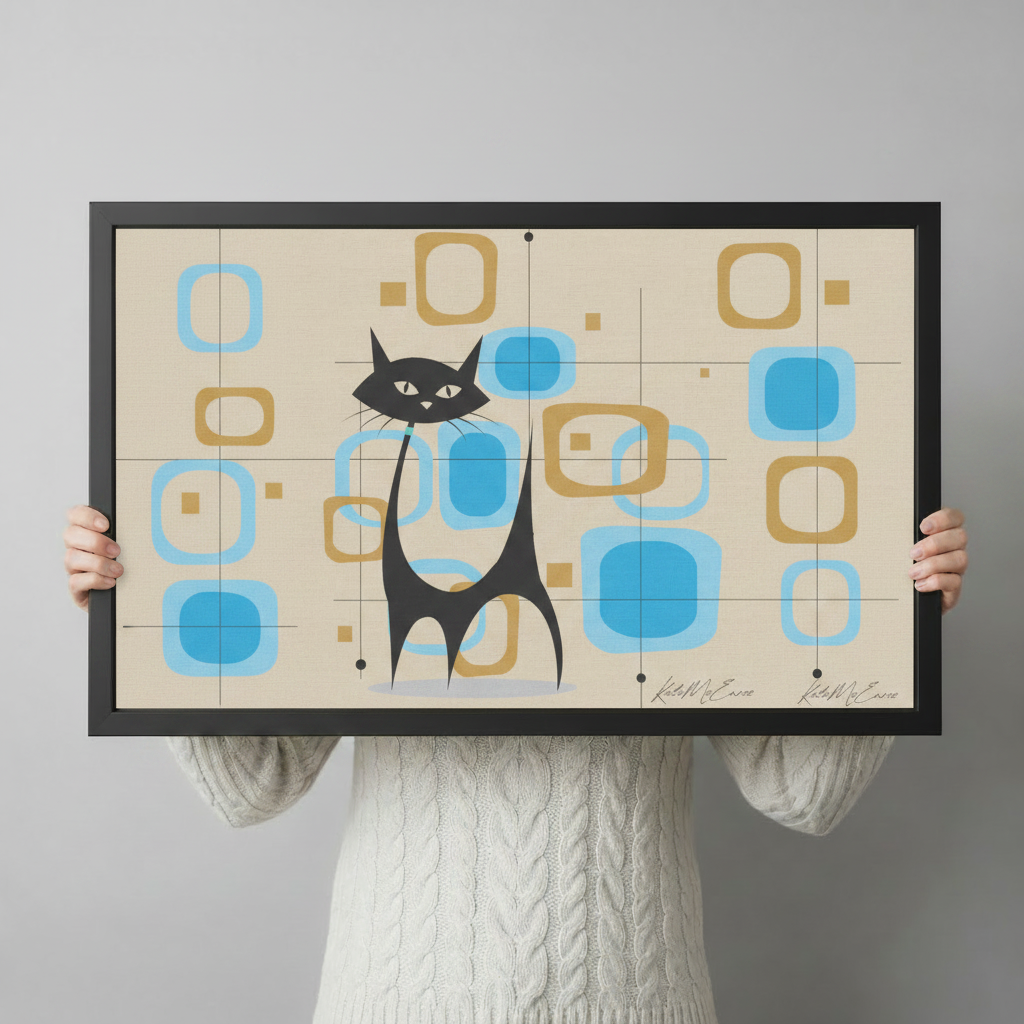 Mid-Century Modern Black Cat Atomic Canvas Print