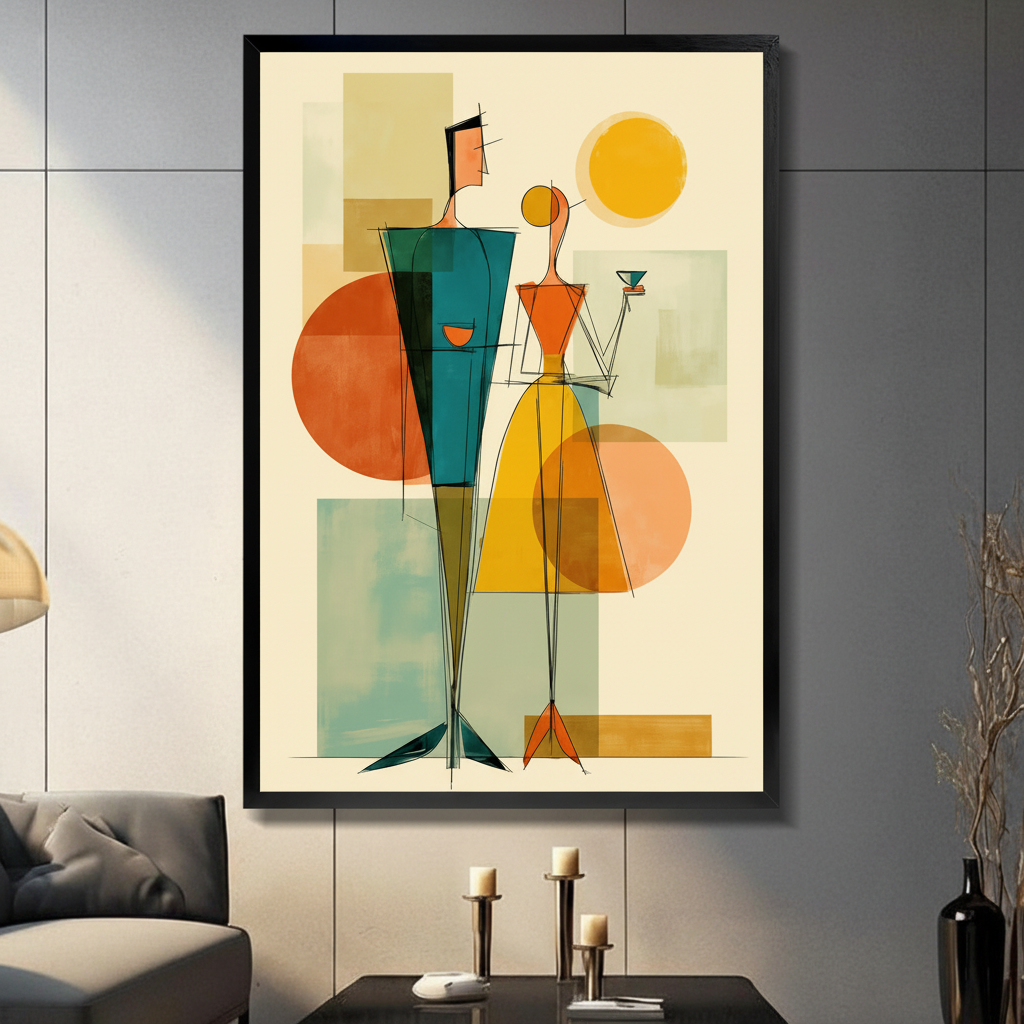 Mid-Century Modern Couple Abstract Canvas Art