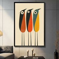 Retro Three Birds Abstract Canvas Wall Art