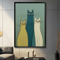 Mid-Century Modern Three Cats Canvas Wall Art