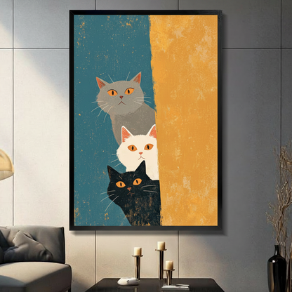 Three Peeking Cats Mid-Century Canvas Art Wall Art