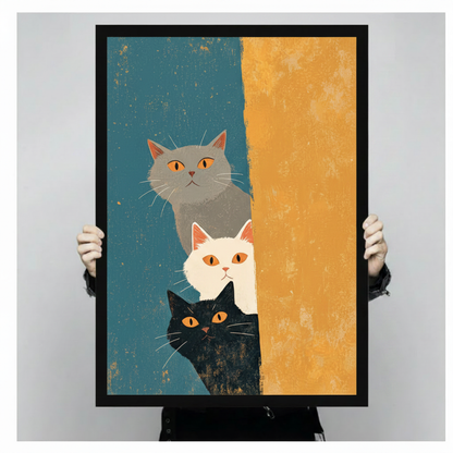Three Peeking Cats Mid-Century Canvas Art Wall Art