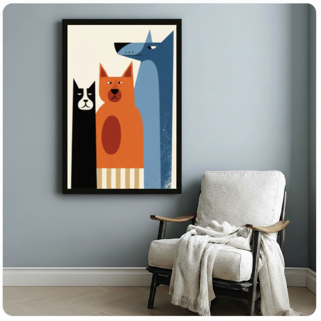 Modern Geometric Three Pets Canvas Art Wall Art