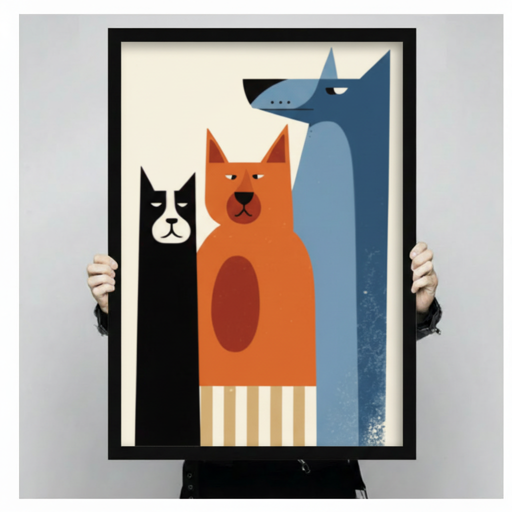 Modern Geometric Three Pets Canvas Art Wall Art