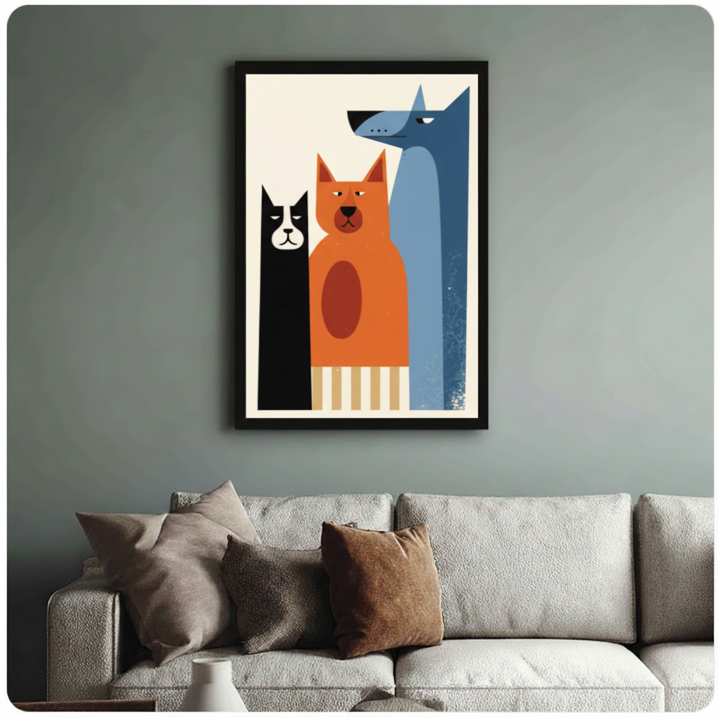 Modern Geometric Three Pets Canvas Art Wall Art