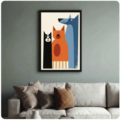 Modern Geometric Three Pets Canvas Art Wall Art