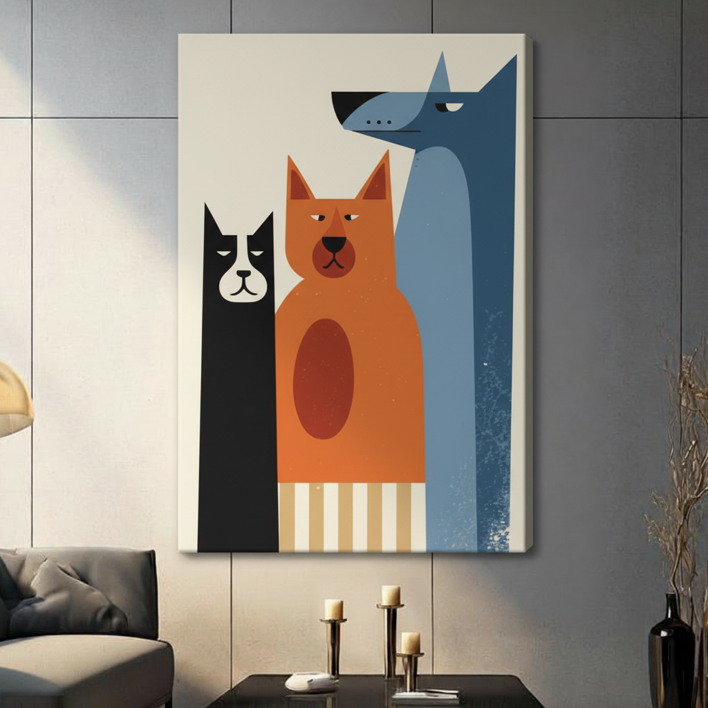 Modern Geometric Three Pets Canvas Art Wall Art