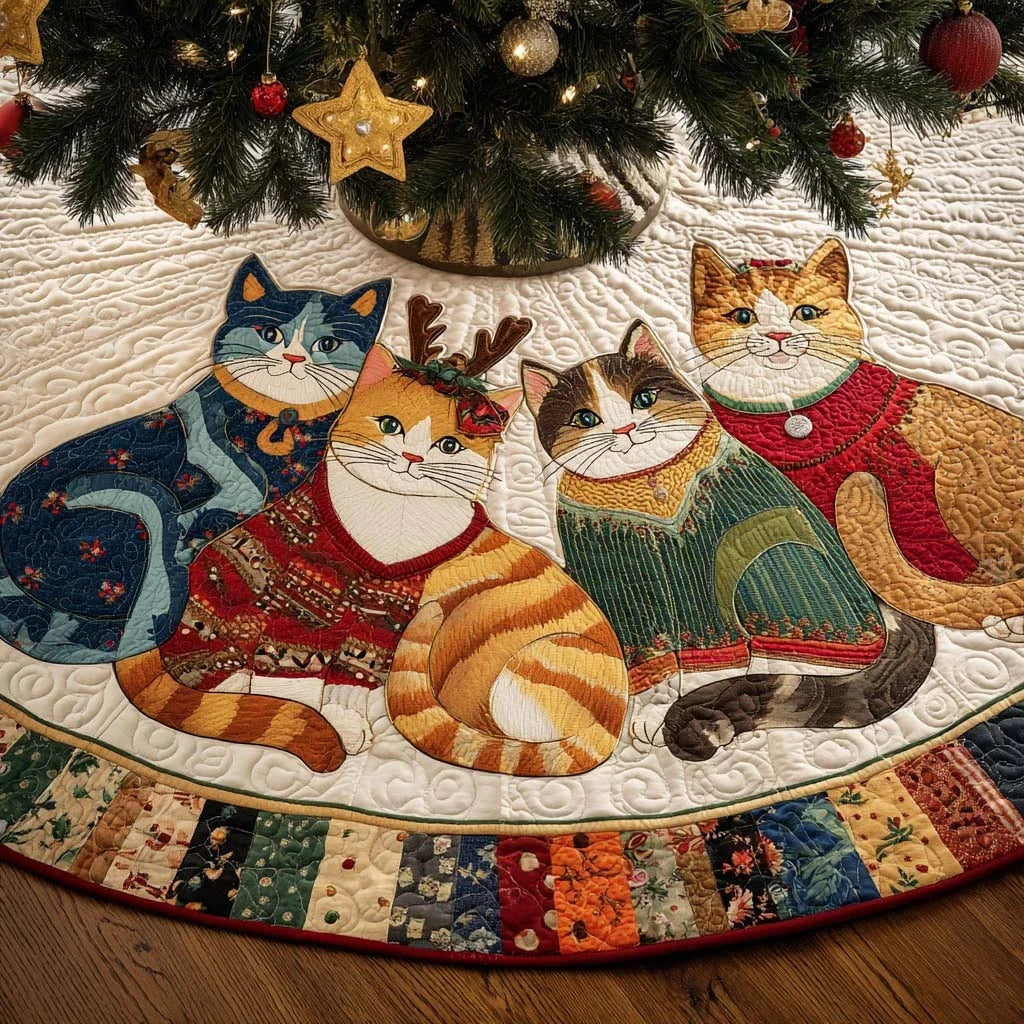Midnight Cat Parade Quilted Tree Skirt