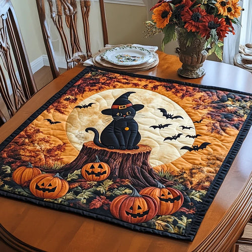 Midnight Cat Quilted Table Topper