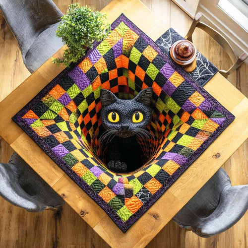 Midnight Cat Quilted Table Topper