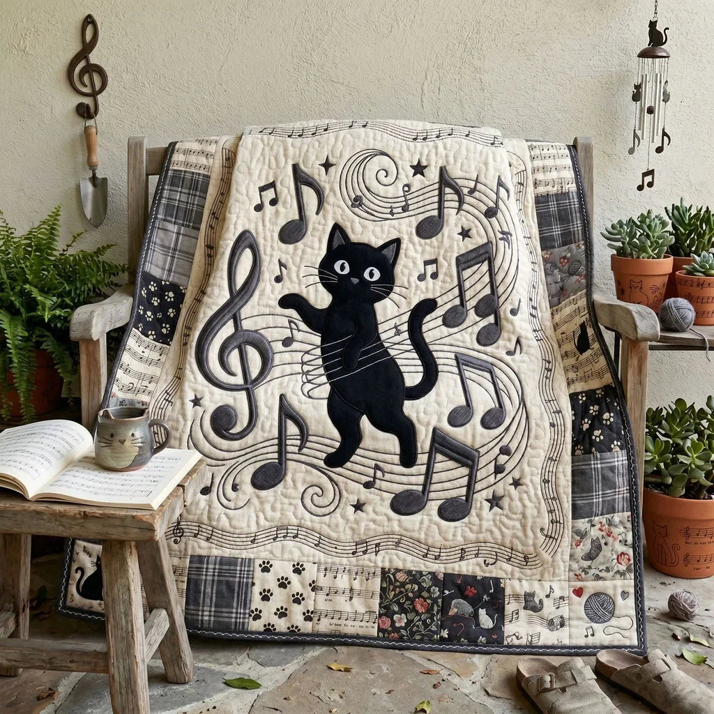 Midnight Melody Cat Quilt Blanket