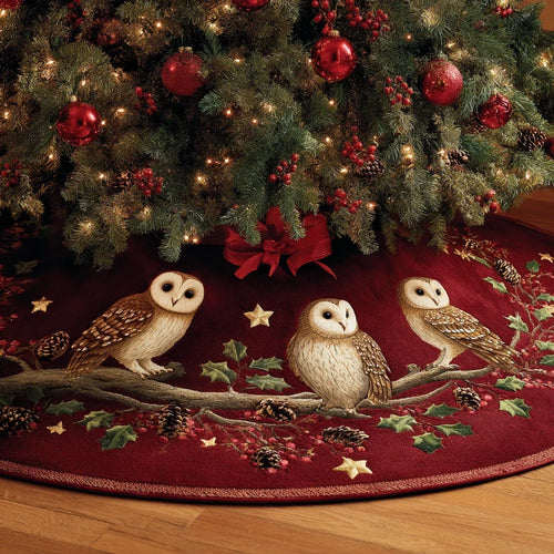 Midnight Owl Christmas Quilted Tree Skirt