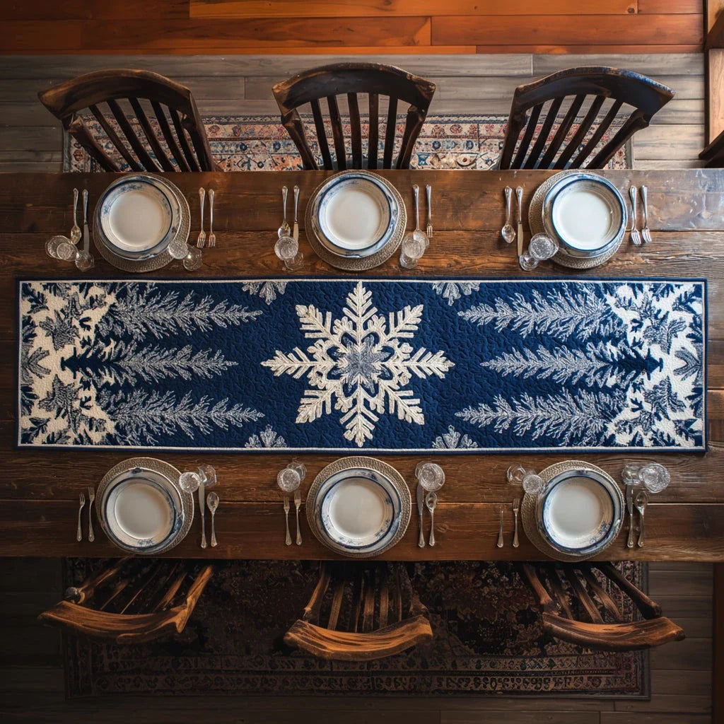 Midnight Snowflake Blue Quilted Table Runner