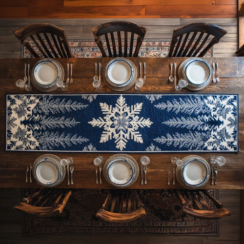 Midnight Snowflake Blue Quilted Table Runner