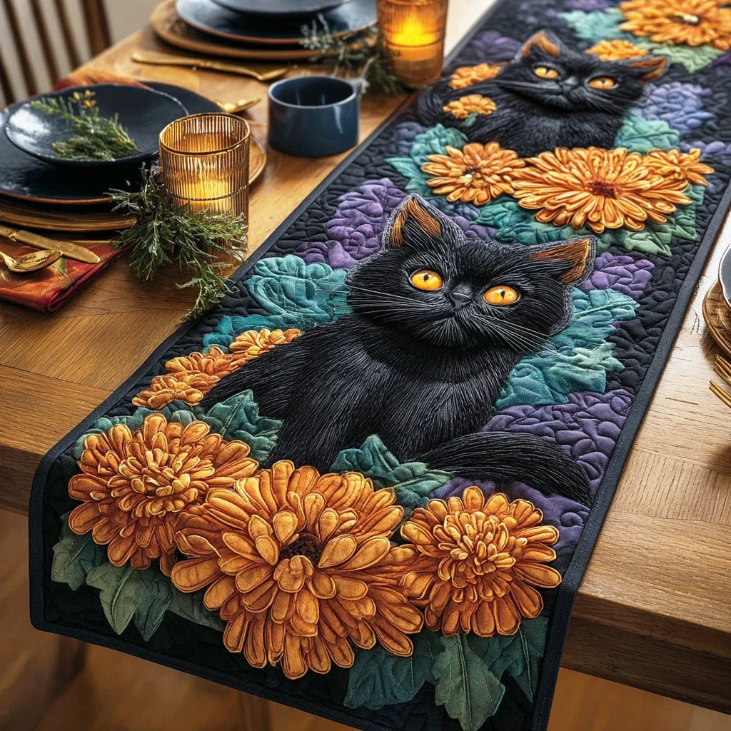 Midnight Whisker Charm Quilted Table Runner