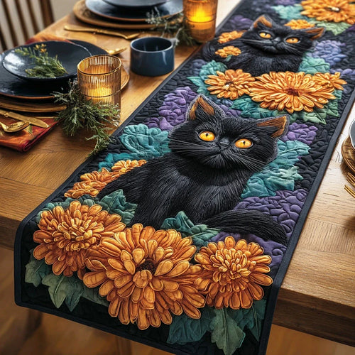 Midnight Whisker Charm Quilted Table Runner