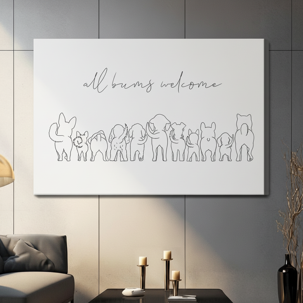 All Bums Welcome Funny Animals Line Art Canvas