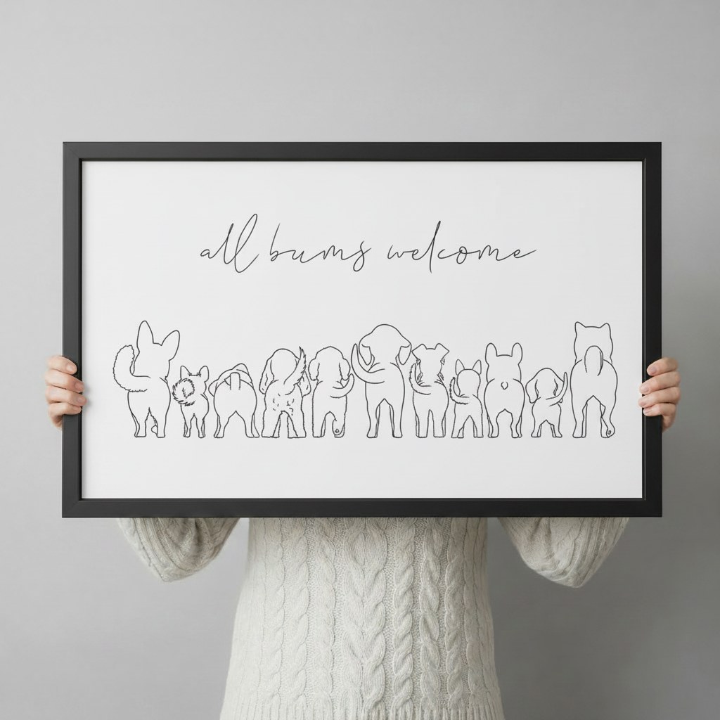 All Bums Welcome Funny Animals Line Art Canvas
