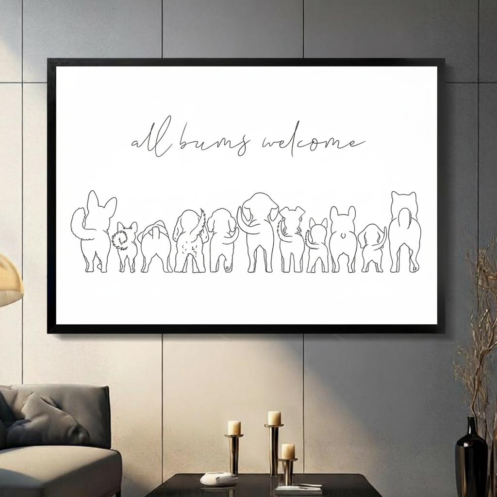 All Bums Welcome Funny Animals Line Art Canvas