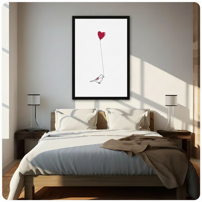 Minimalist Bird Heart Balloon Canvas Wall Art