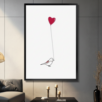 Minimalist Bird Heart Balloon Canvas Wall Art