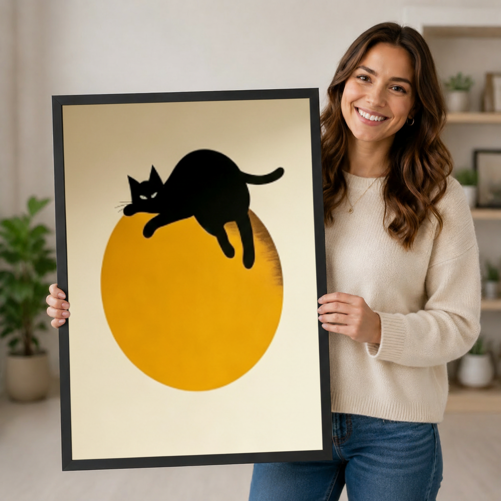 Minimalist Black Cat Sun Canvas Wall Art
