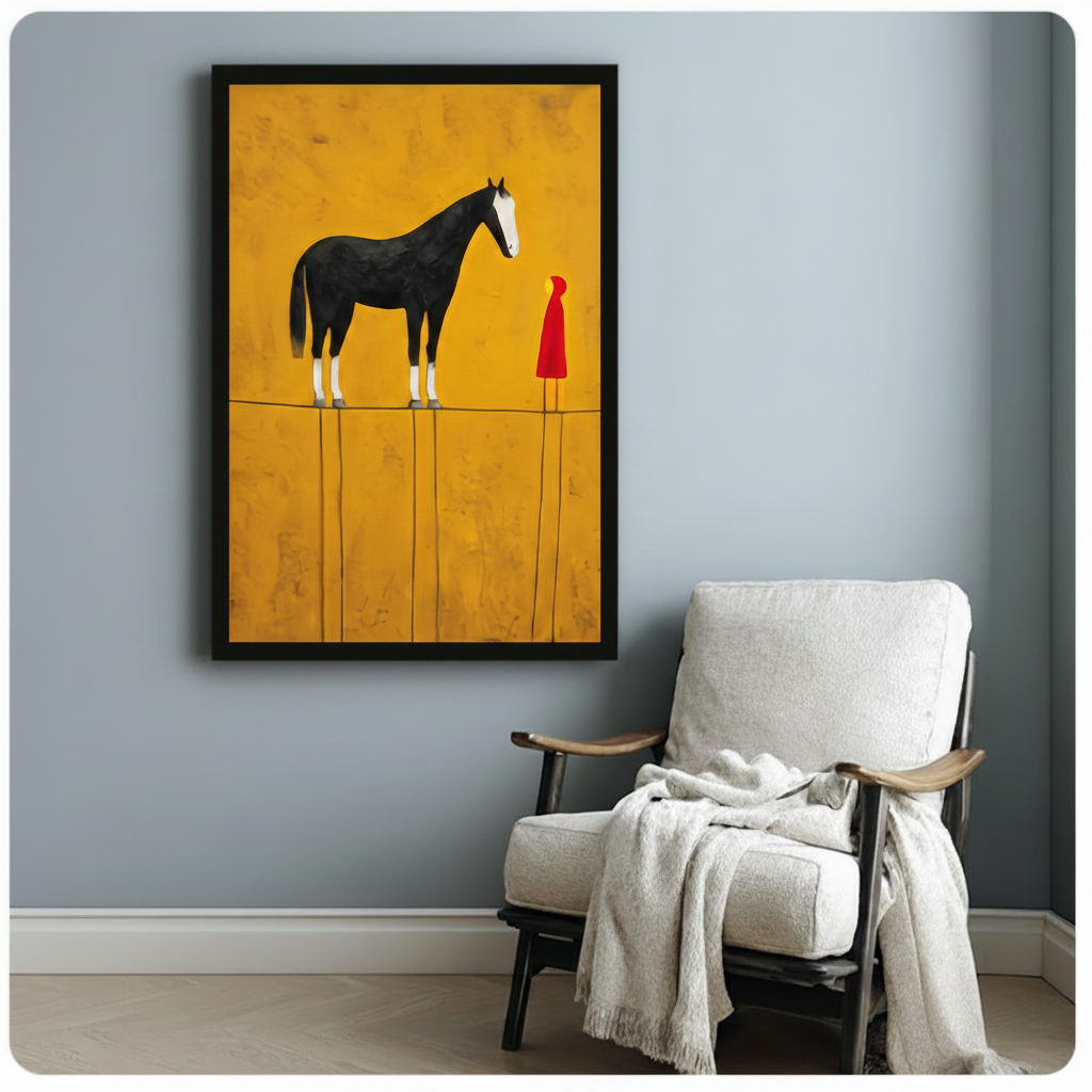 Minimalist Black Horse Red Figure Canvas Art Wall Art
