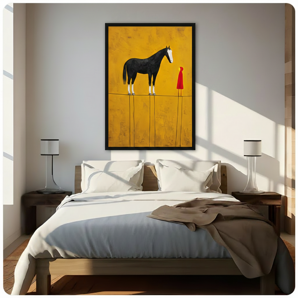 Minimalist Black Horse Red Figure Canvas Art Wall Art