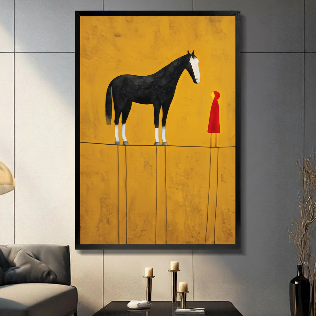 Minimalist Black Horse Red Figure Canvas Art Wall Art