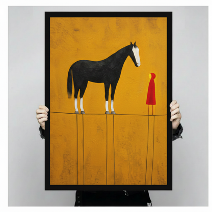 Minimalist Black Horse Red Figure Canvas Art Wall Art