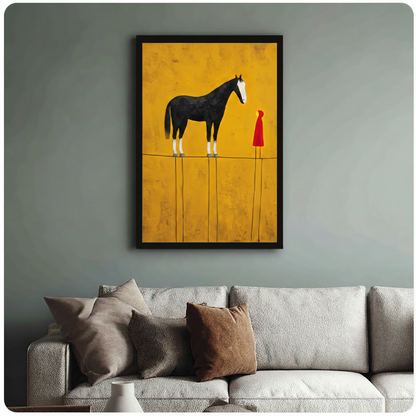Minimalist Black Horse Red Figure Canvas Art Wall Art