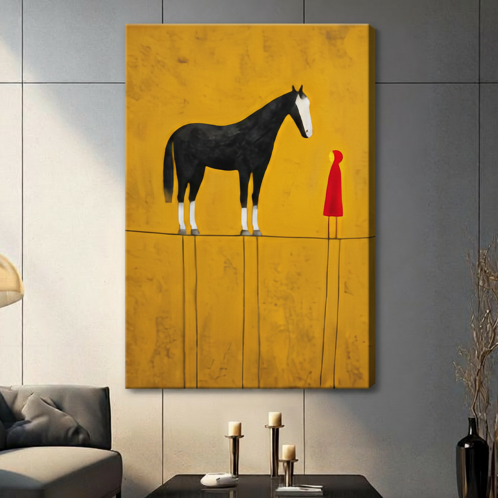 Minimalist Black Horse Red Figure Canvas Art Wall Art