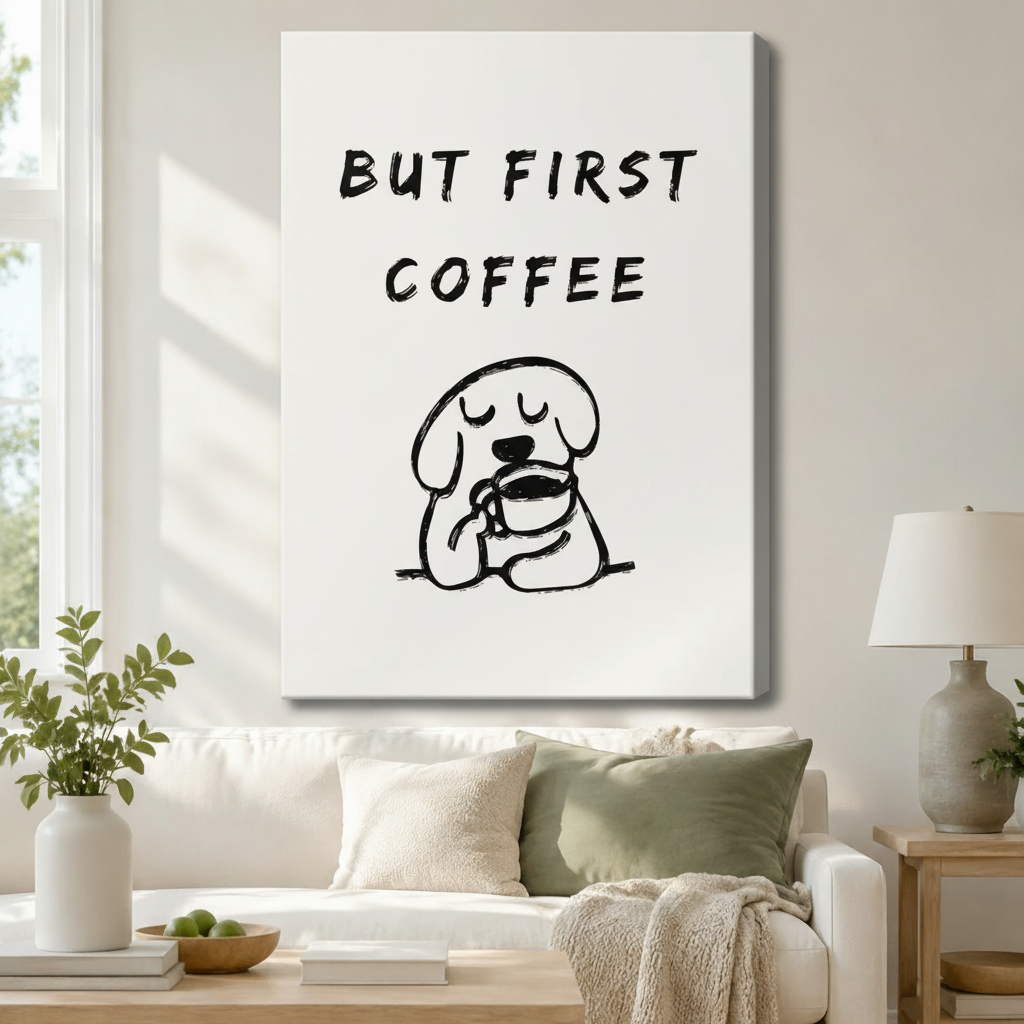 But First Coffee Funny Dog Canvas Wall Art