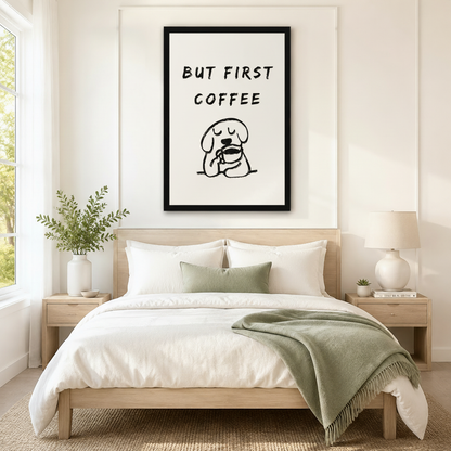 But First Coffee Funny Dog Canvas Wall Art