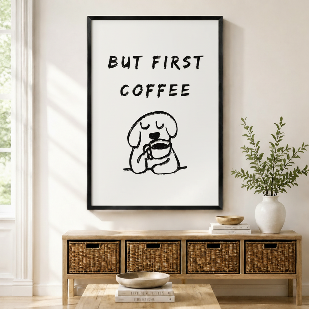 But First Coffee Funny Dog Canvas Wall Art