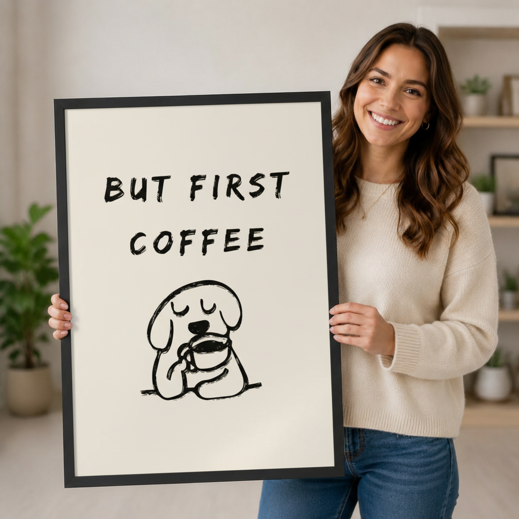 But First Coffee Funny Dog Canvas Wall Art