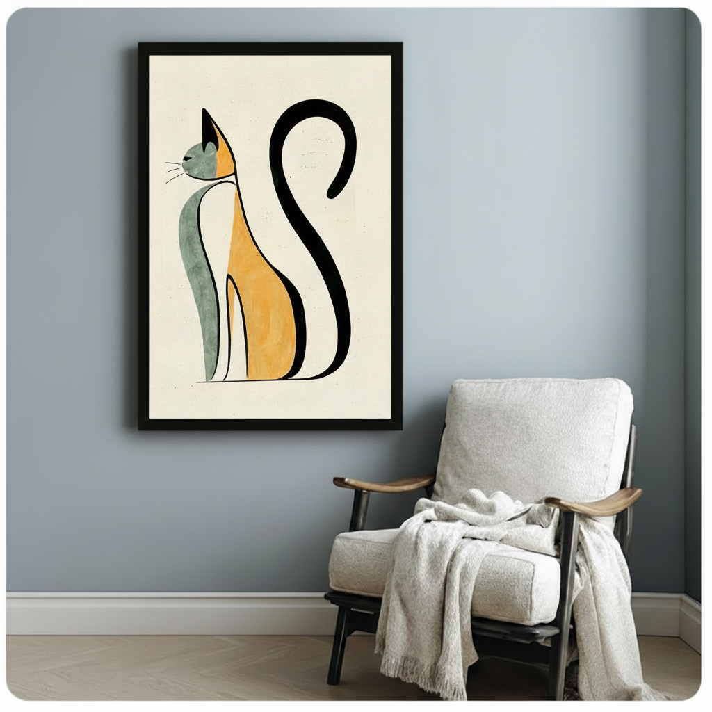 Minimalist Line Art Cat Canvas Wall Art