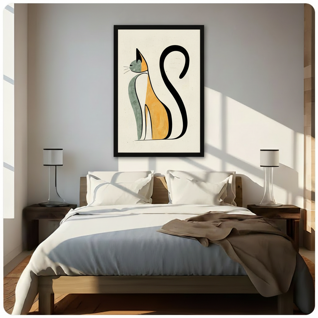 Minimalist Line Art Cat Canvas Wall Art