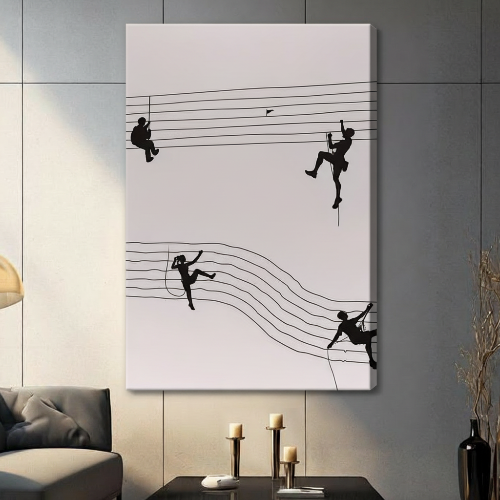 Climbers on Music Staff Minimalist Canvas Wall Art