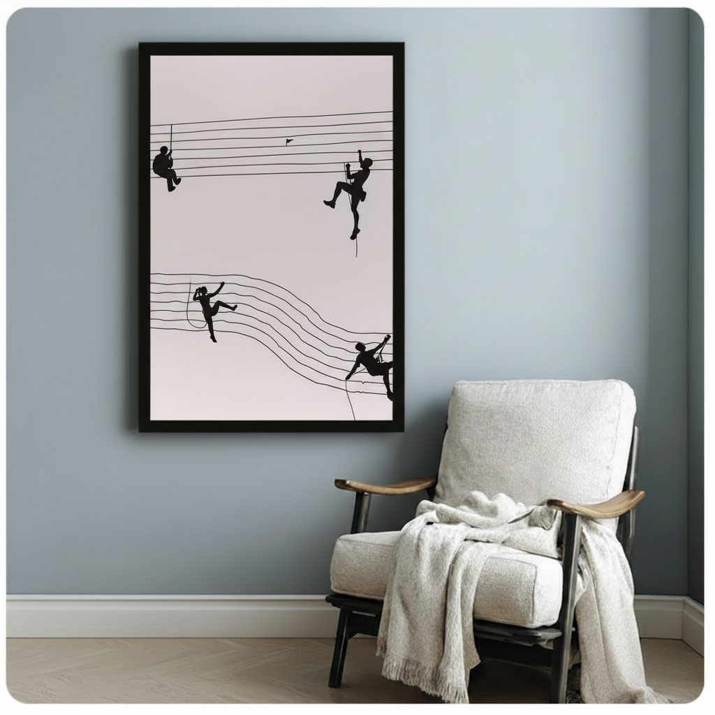 Climbers on Music Staff Minimalist Canvas Wall Art