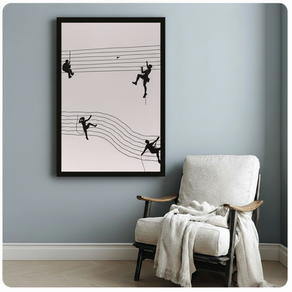 Climbers on Music Staff Minimalist Canvas Wall Art