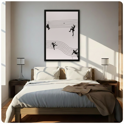 Climbers on Music Staff Minimalist Canvas Wall Art