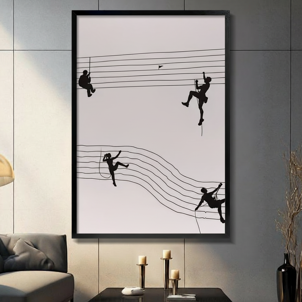 Climbers on Music Staff Minimalist Canvas Wall Art