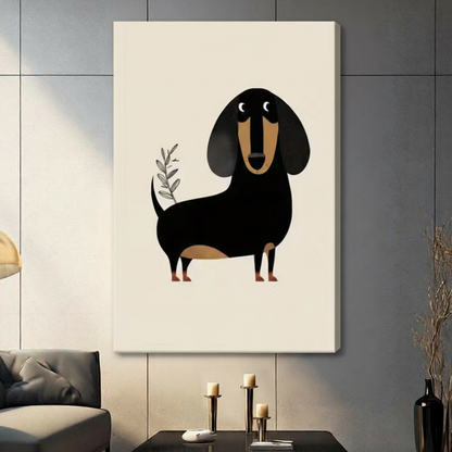 Minimalist Dachshund Botanical Canvas Wall Art