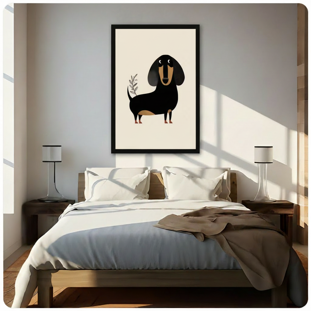 Minimalist Dachshund Botanical Canvas Wall Art