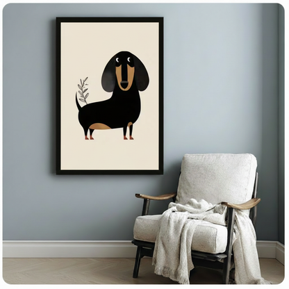 Minimalist Dachshund Botanical Canvas Wall Art