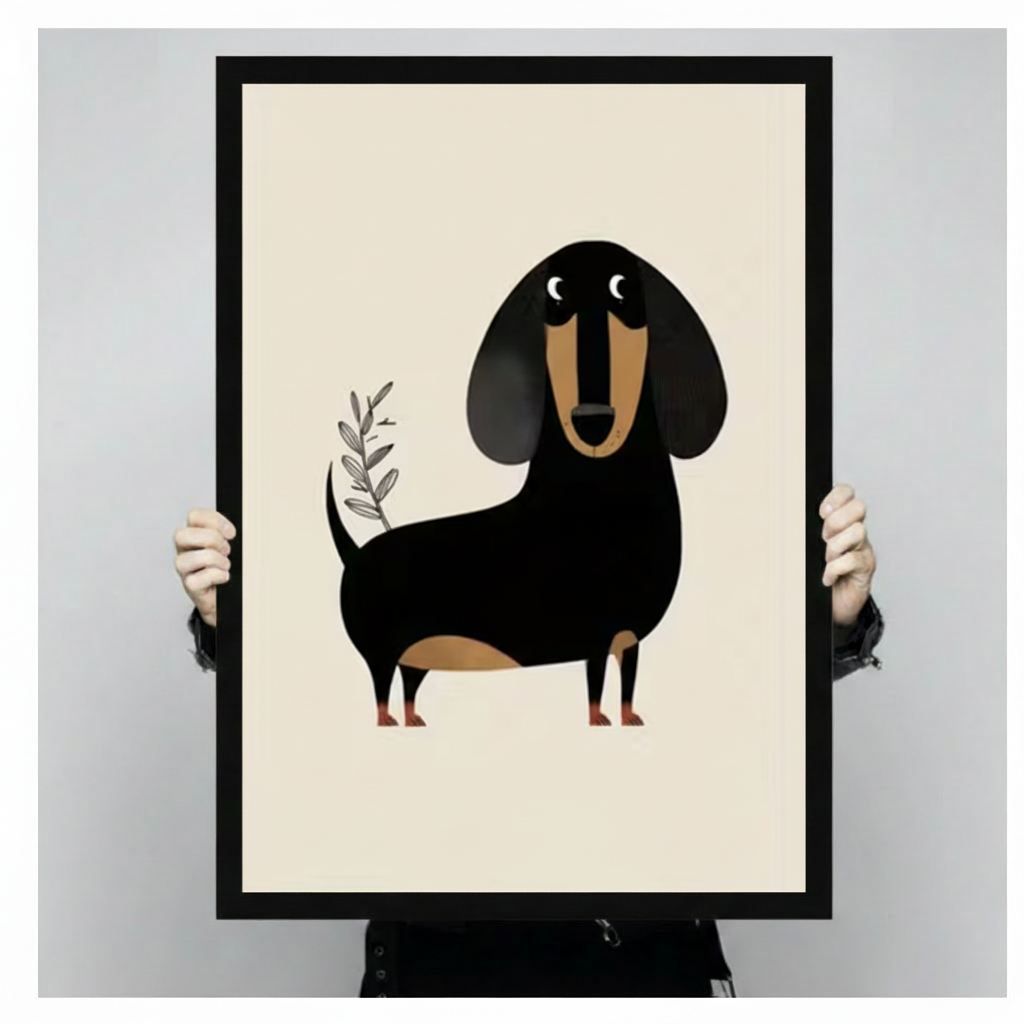 Minimalist Dachshund Botanical Canvas Wall Art