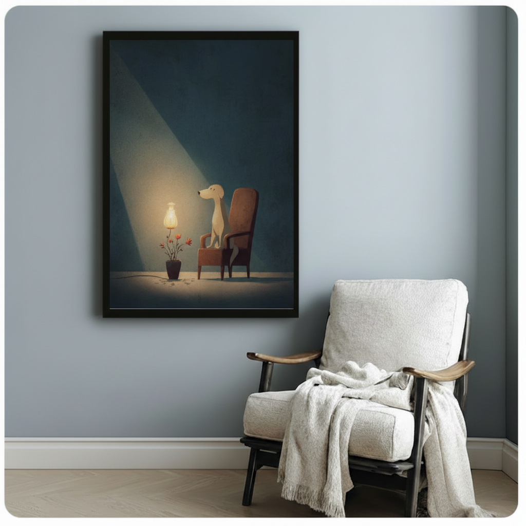 Lonely Greyhound Lamp Chair Minimalist Canvas Art